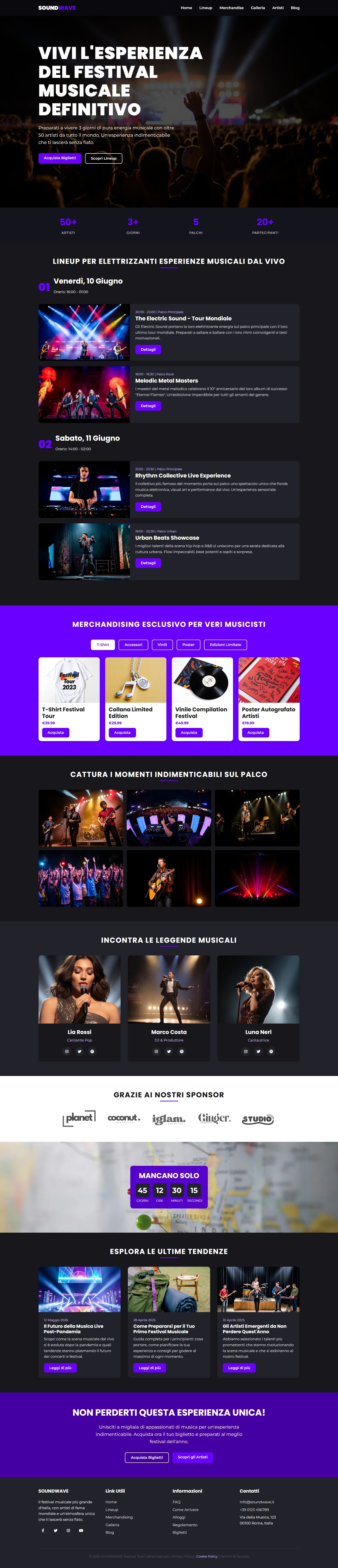 Screenshot di Sito Web per Evento Musicale (HTML, CSS, JAVASCRIPT)