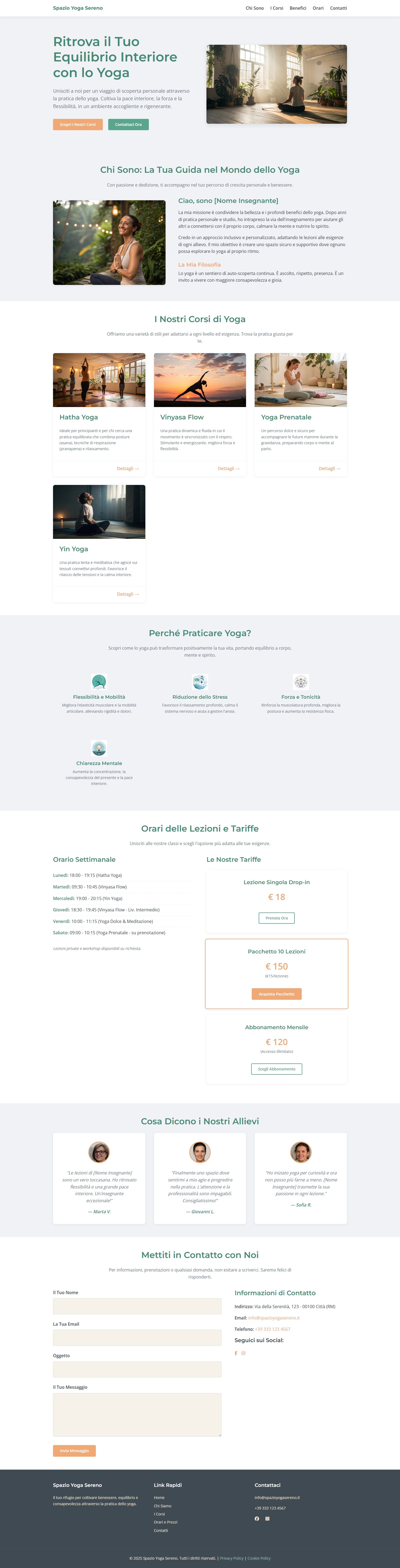 Screenshot di Sito Web per istruttrice di yoga