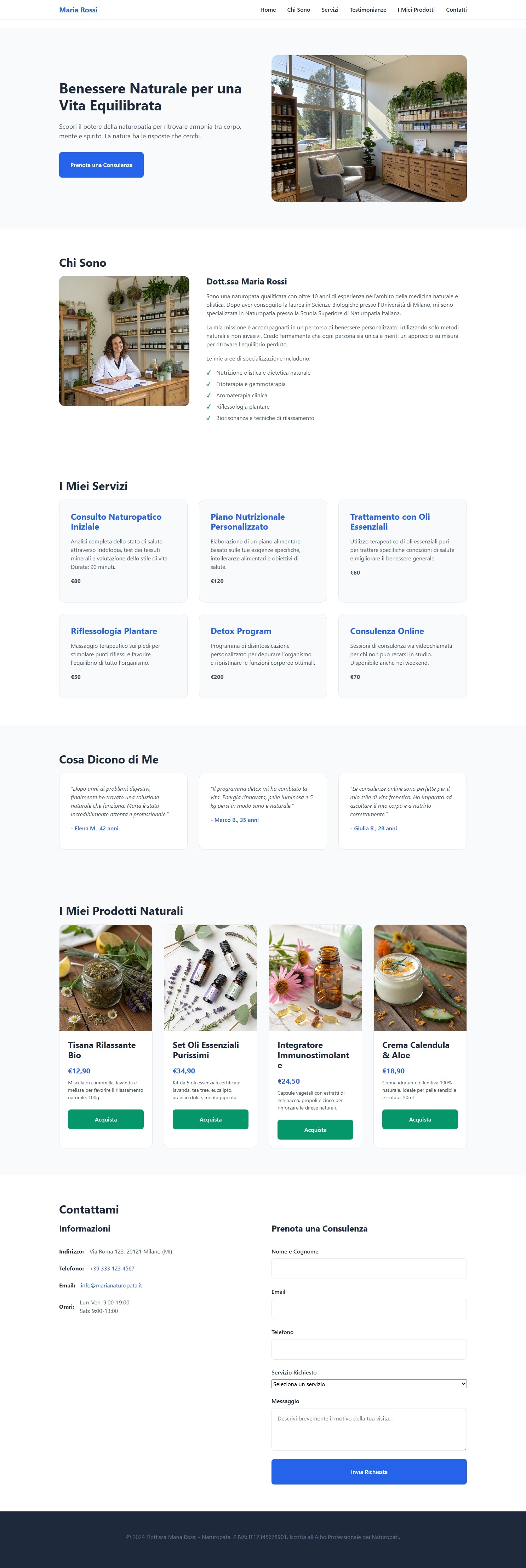 Screenshot di Sito web per Naturopati, erboristi, consulenti olistici