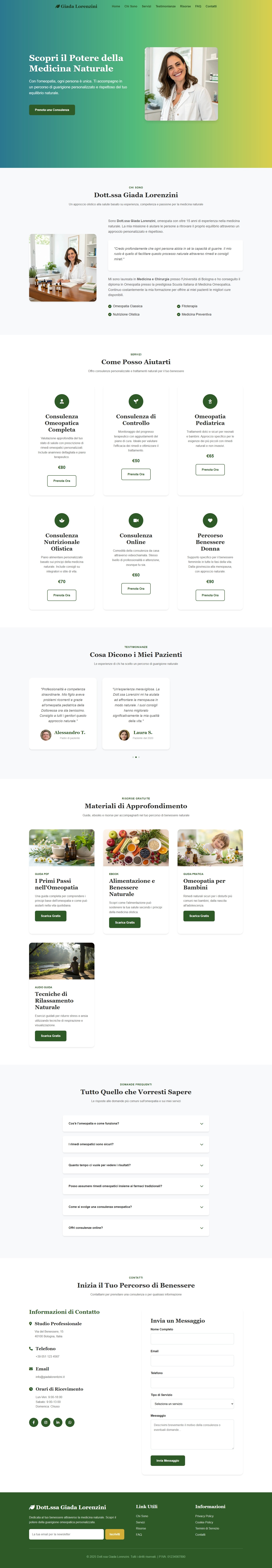 Screenshot di Sito Web One Page per Omeopata